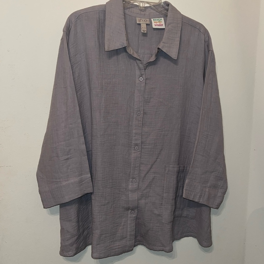 LOGO Lori Goldstein Cotton Gauze Button Down Size XL